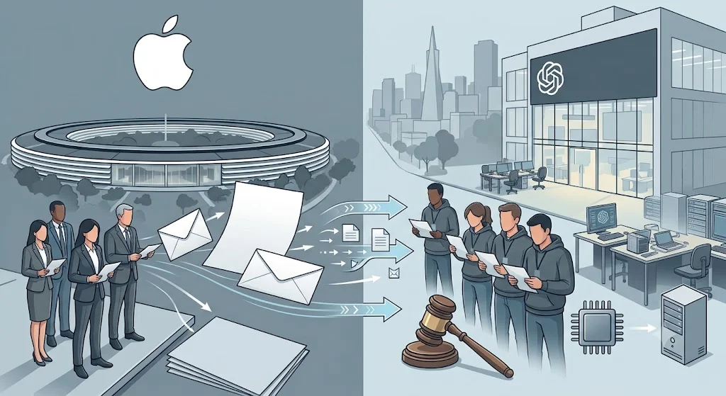 Apple intensifica guerra legal contra OpenAI: envía cartas de preservación a 40 exempleados