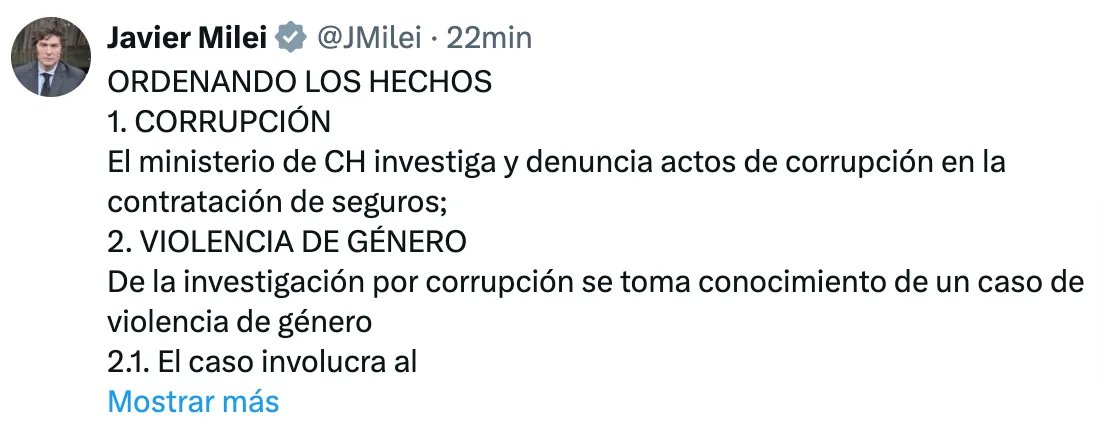 FUERTE POSTEO DE MILEI CONTRA ALBERTO FERNÁNDEZ EN X